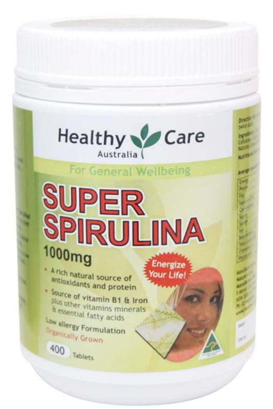 healthy care super spirulina 1000mg general wellbeing dietary supplement 400 tablets