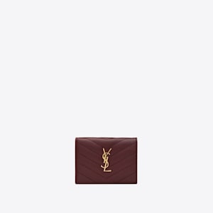 Saint Laurent Monogram Card Case Leather Purse Dark Legion Red