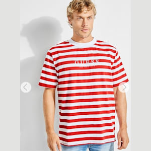 guess white and red striped shirt