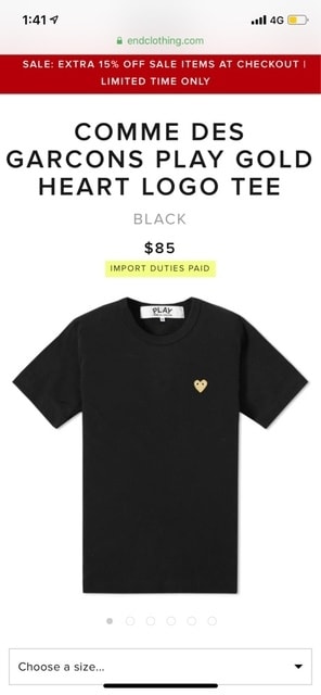 comme des garcons play gold heart logo tee