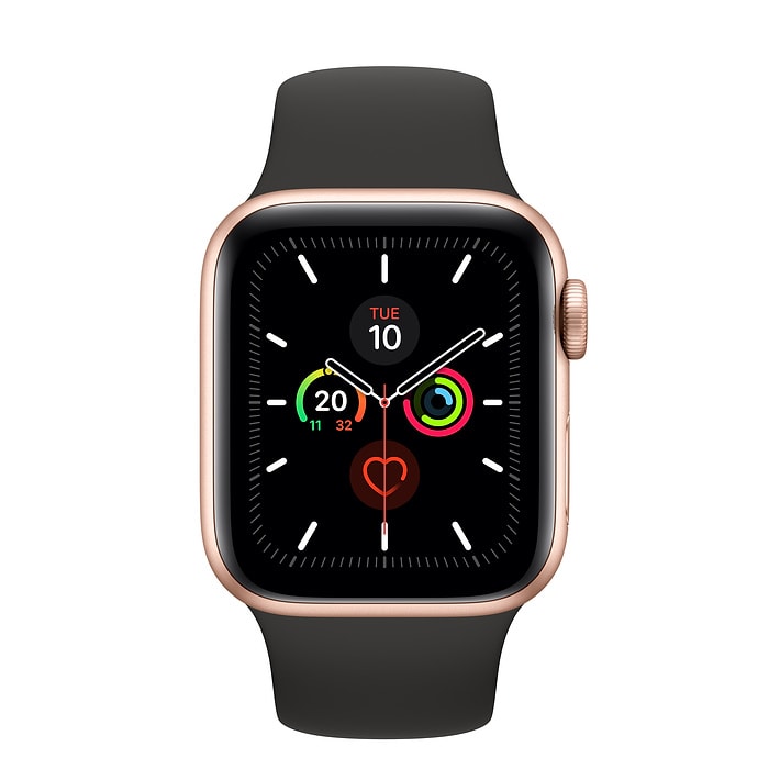 Apple Watch Series 5 Gold Aluminum Case With Sport Band Black 40mm
