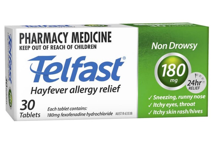 telfast hayfever allergy 180mg non drowsy relief 30 tablets