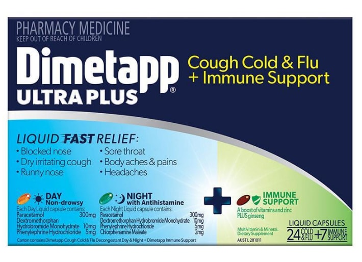 Dimetapp Ultra Plus Cough Cold Flu Immune Support Relief 24 Liquid Capsules