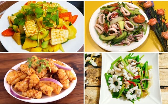 Đĩa mực xào giòn ngọt cùng rau củ