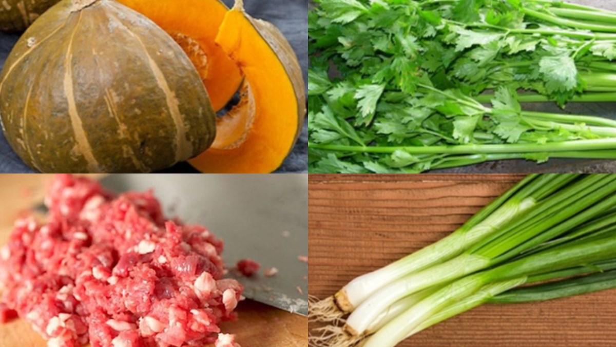 Bát canh bí đỏ thịt bằm nóng hổi, nước canh trong, miếng bí còn nguyên