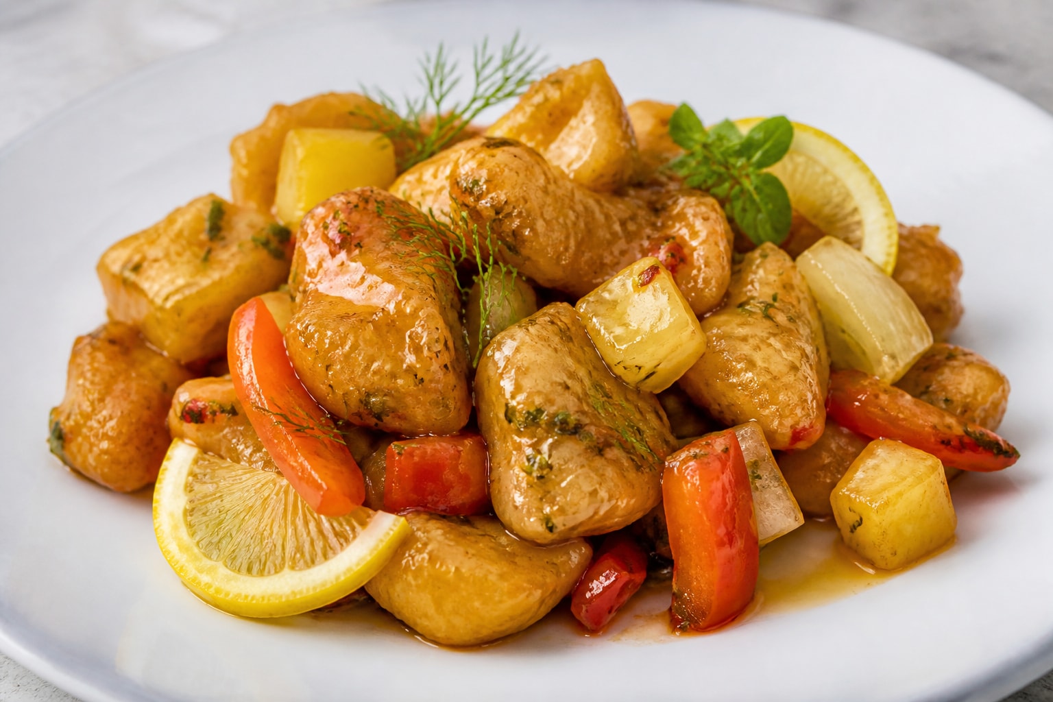 Greek sweet and sour pork or chicken