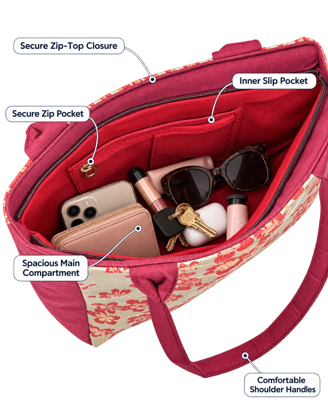 Peony Everyday Tote Large — Inside view