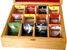 open wooden box of tea bags