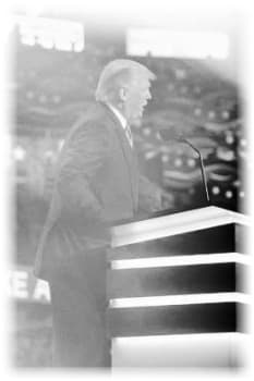Black and white image of Trump