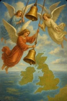 image of angels flying over the UK. Image supplied by author