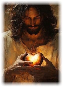 Image of Jesus with glowing heart in His hands, supplied by author