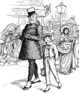 line drawing of Charles Dickens' Micawber