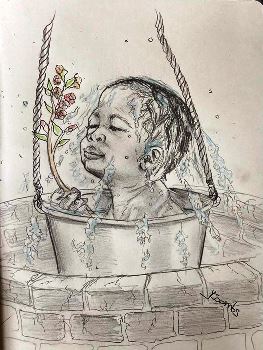 drawing of child in bucket by author