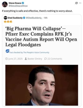 news headline of big pharma collapse, supplied by author