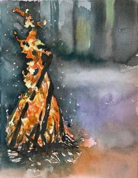 painting of burning bush by author - Yvonne Coombs
