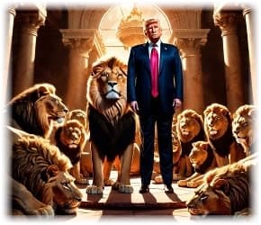 President Donald Trump surrounded by lions - AI image