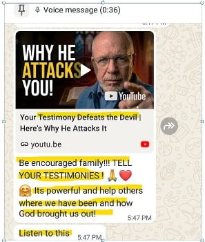 Screen capture of WhatsApp message screen by author