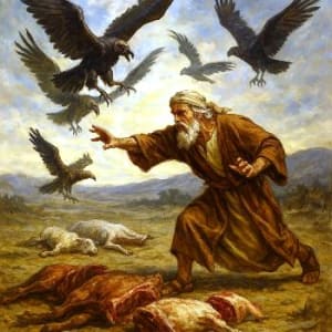 Abraham drives birds away -- Image ©Richoka medium.com
