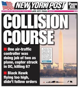 New York Post news headline "Collision Course"