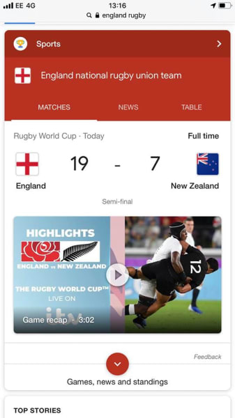 Rugby Result News Headline