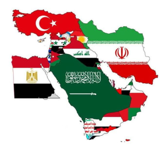 map of the middle east with country flags