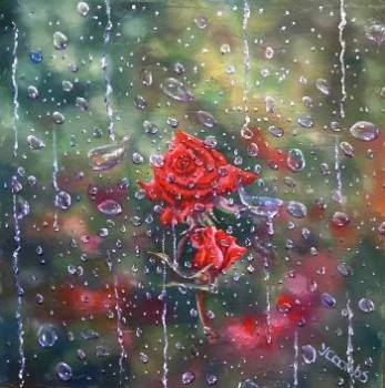 Rose through window painting by author