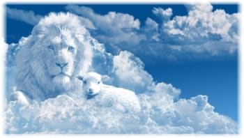 Image of sky, lion and lamb https://pixabay.com/photos/jesus-christ-god-holy-spirit-4336337/