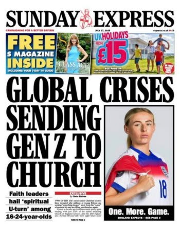 UK Sunday Express newspaper front page screen capture by author