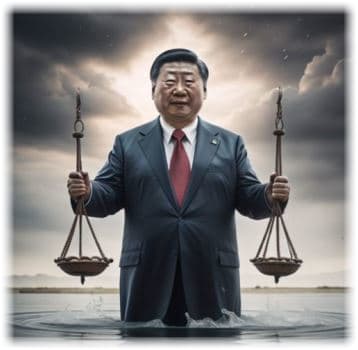 prophetic image of Chinese leader with scale balances in hand