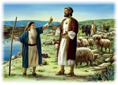 Samuel meets King Saul with the sheep