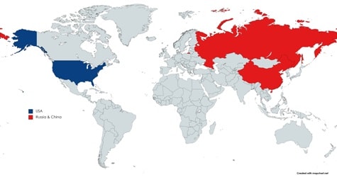 world map showing usa, russia china