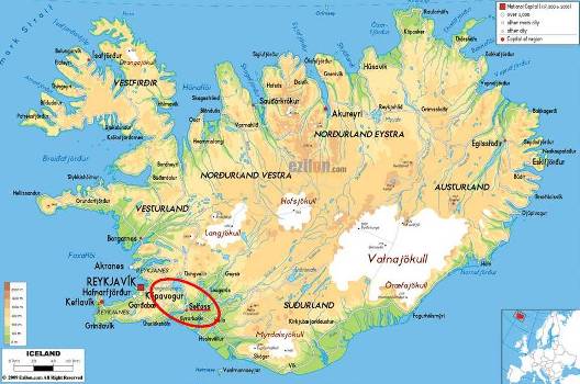 Map if Iceland with the Refuge area circled