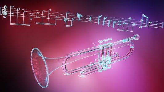 illustration of trumpet and music supplied by author