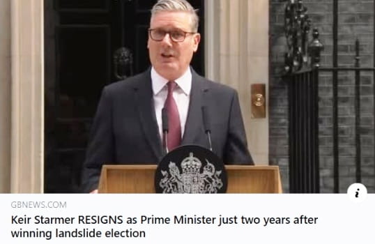 Keir Starmer Resignation Headling from GBN website