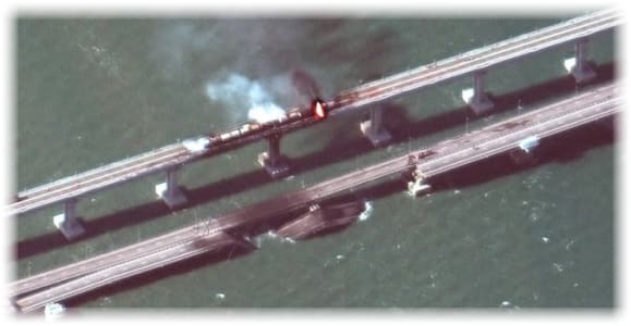 Satellite image ©2022 Maxar Technologies - damaged bridge