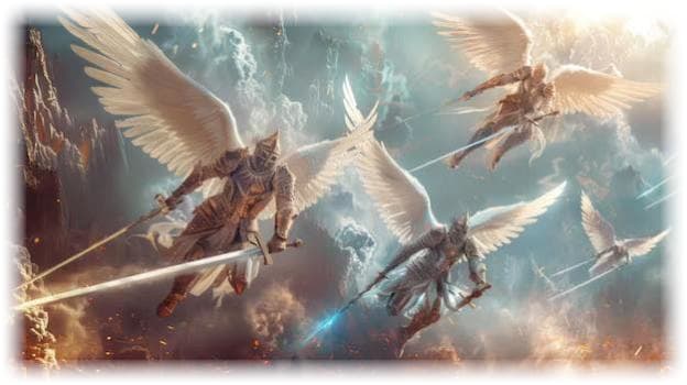 angels in clouds with swords - AI image from author