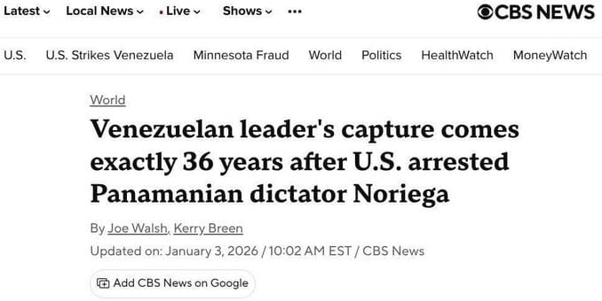 News Headline ab out Venezsualan leader capture