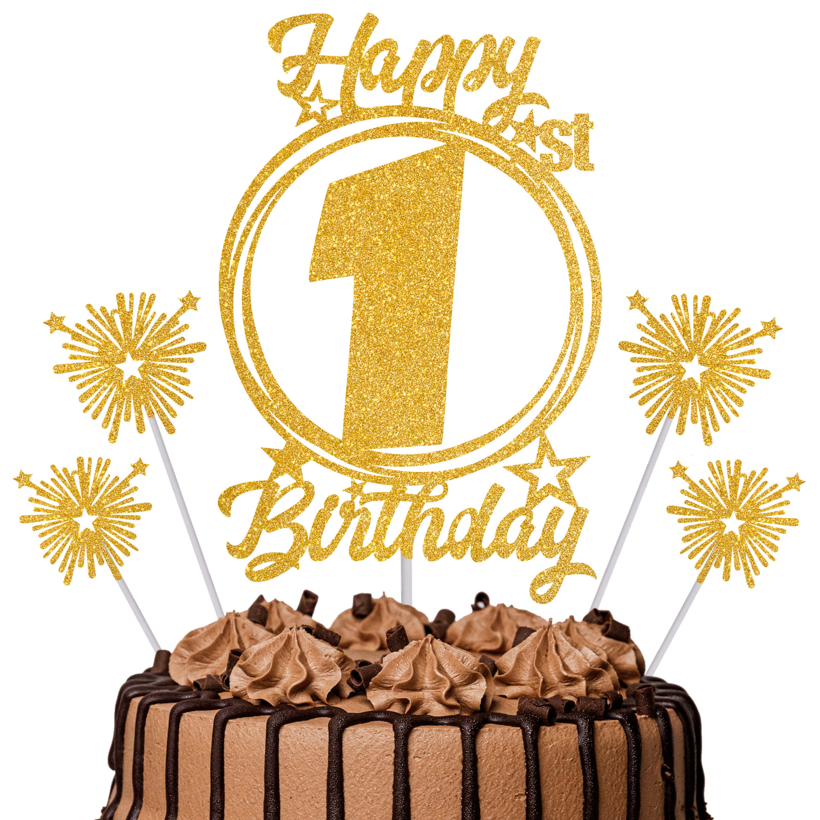 Gold Glitter 1st Birthday Cake Topper