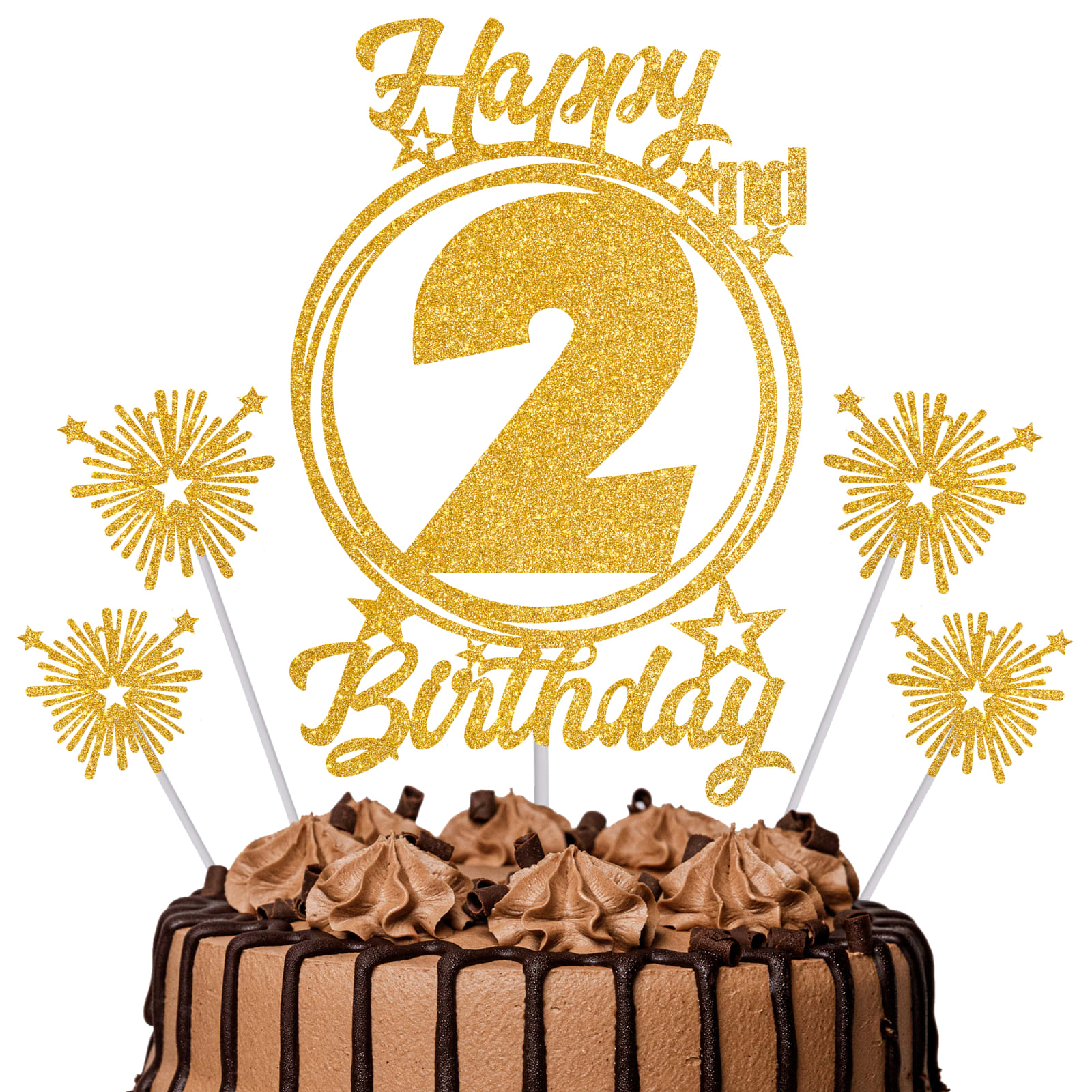 Gold Glitter 2nd Birthday Cake Topper