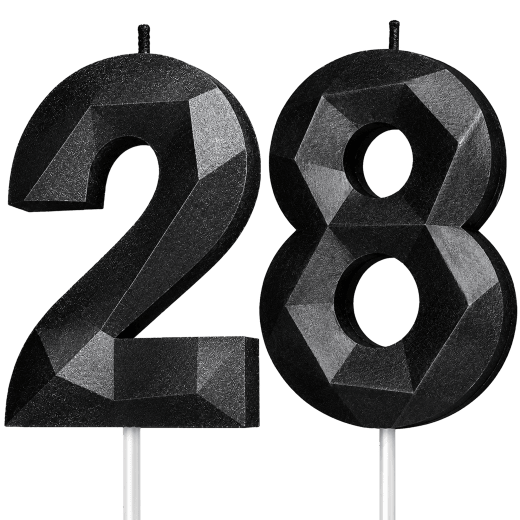 Black Number 28 Birthday Candle