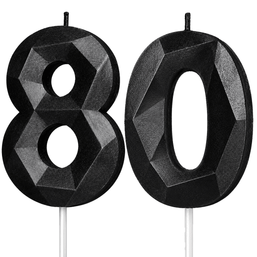 Black Number 80 Birthday Candle