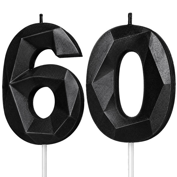 Black Number 60 Birthday Candle