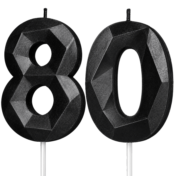 Black Number 80 Birthday Candle