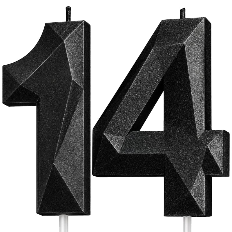 Black Number 14 Birthday Candle