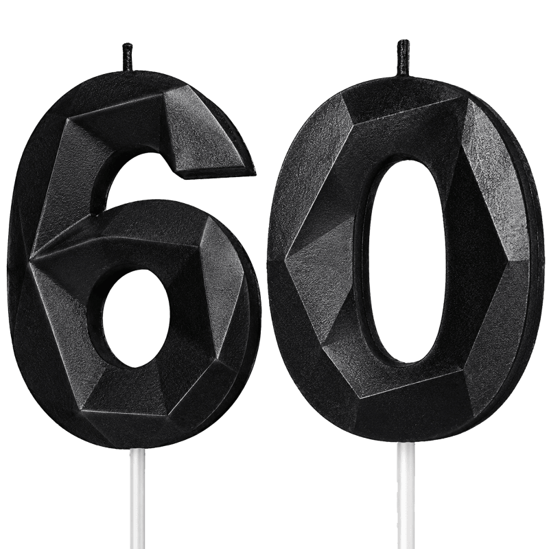Black Number 60 Birthday Candle