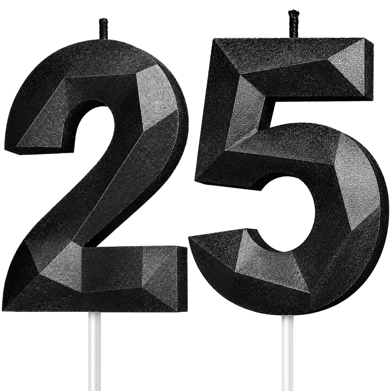 Black Number 25 Birthday Candle
