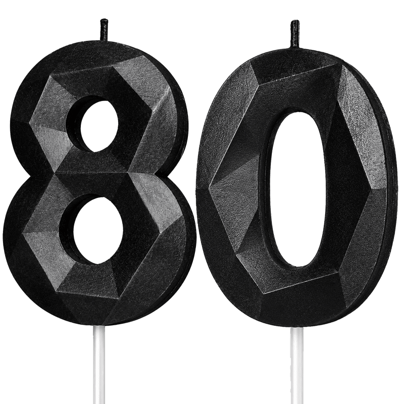 Black Number 80 Birthday Candle