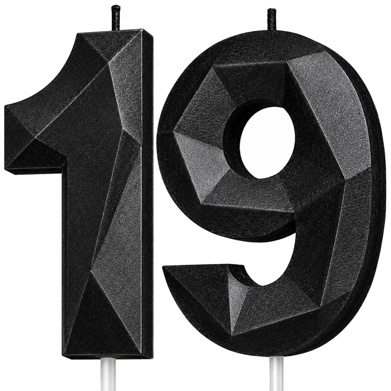 Black Number 19 Birthday Candle
