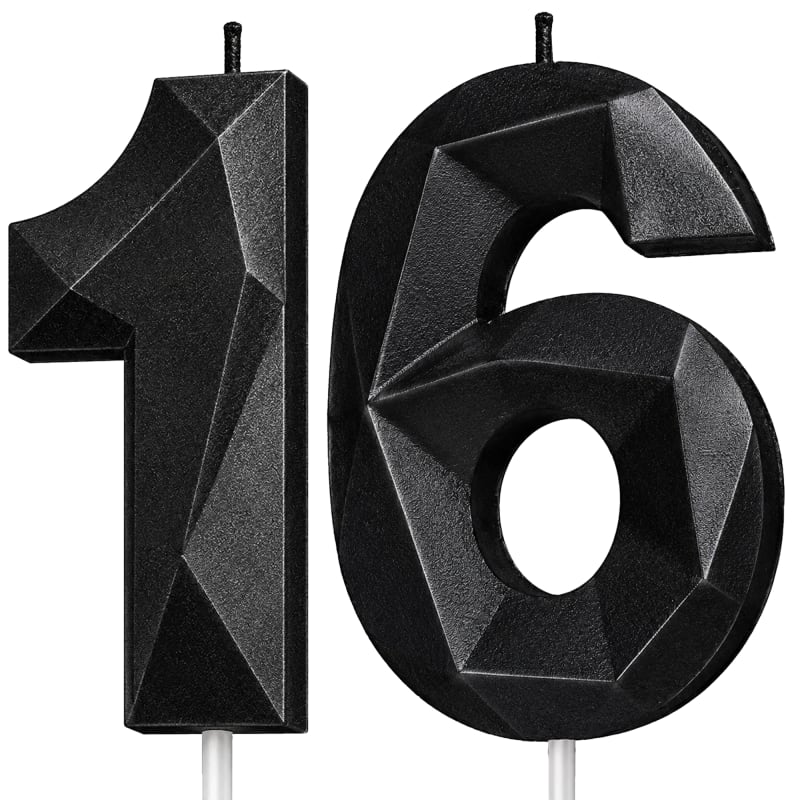 Black Number 16 Birthday Candle