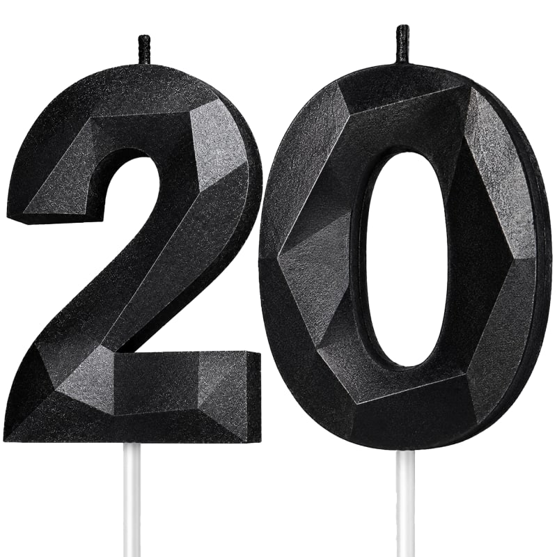 Black Number 20 Birthday Candle